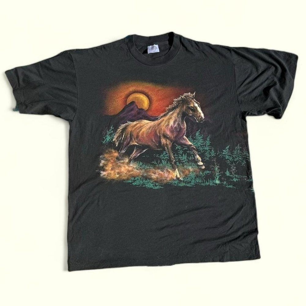 HAZELWOOD PREMIUM T SHIRT SIZE EXTRA LARGE XL HORSE WRAP AROUND VINTAGE